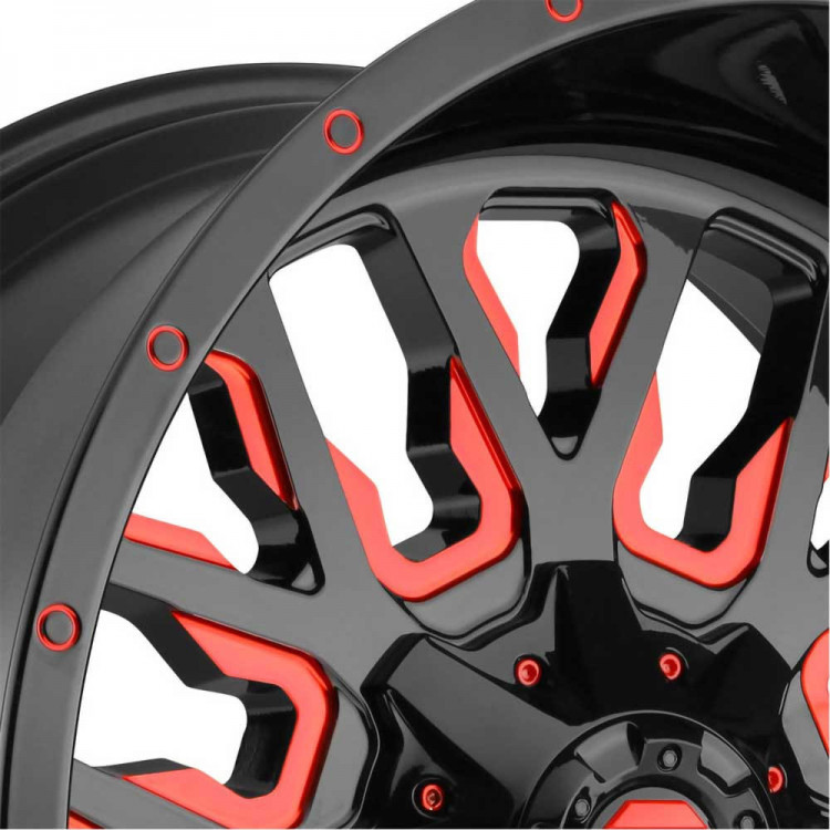 Kola z lehké slitiny D612  Stroke Gloss Black/Red Tinted Clear Fuel